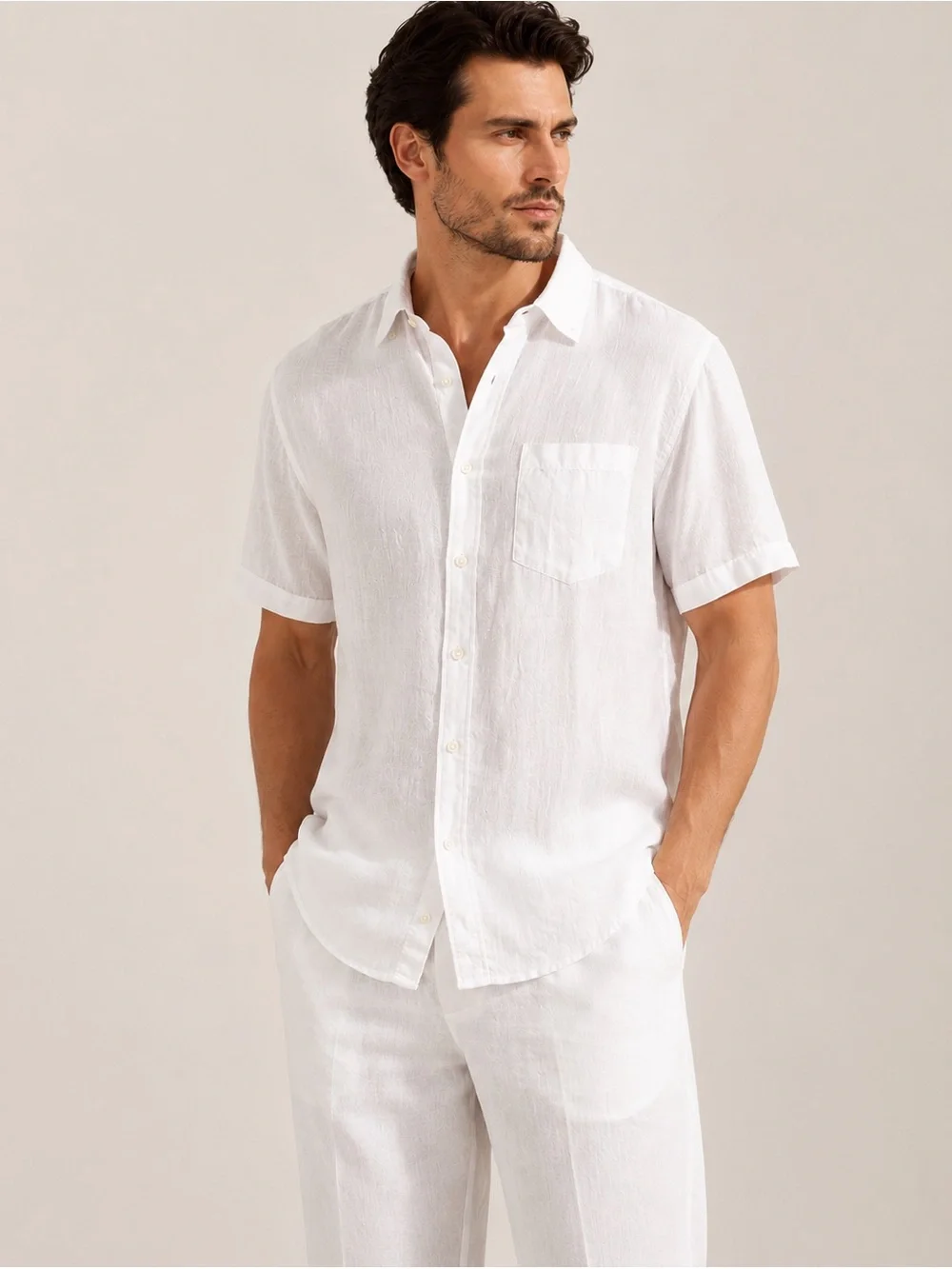 J.Crew Men’s XL White Linen Cotton Short Sleeve Button Down Shirt Summer Resort